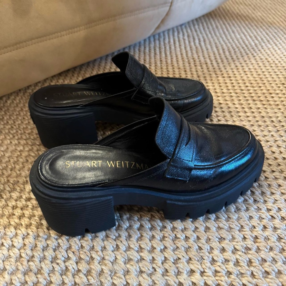 Stuart Weitzman Black Leather Mules